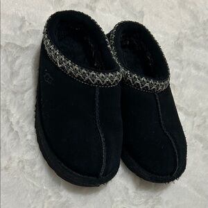 UGG Black Suede Knit-Trim Slippers